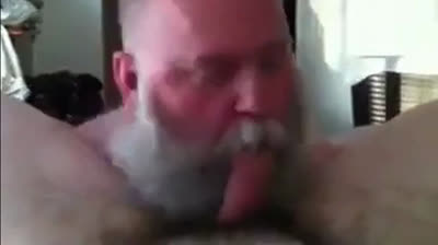 Bearded Daddy Sucks Big Cock