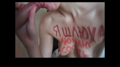 Russian Amateur Slave Sucks Cock at Home