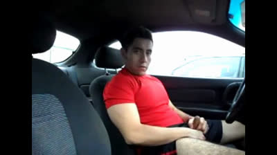 Hairy Latino Stud Strokes in His Car