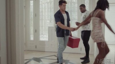 Interracial gay sex in the kitchen