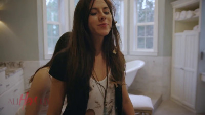 Intense lesbian sex in the bathroom