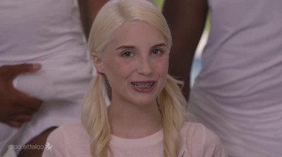 Tiny young girl among infinite cocks