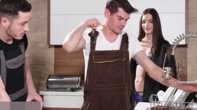 He surprises his girlfriend with plumbers and joins the party