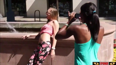 Amateur lesbian with two pornstars