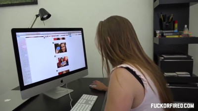 Boss catches cleaning lady watching porn