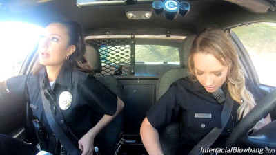 Sexy cop blowjobs several black guys