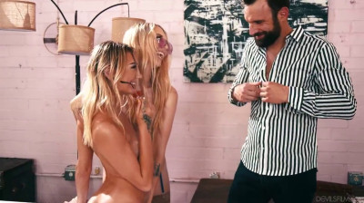 Two sweaty blondes seduce the janitor