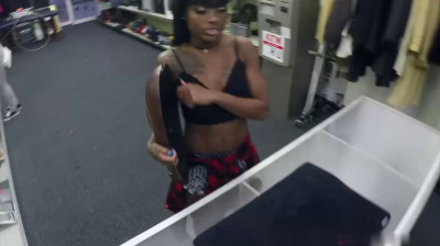 Sexy black girl fucking in the pawnshop