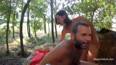 Wild and horny german couple fucking in the forest
