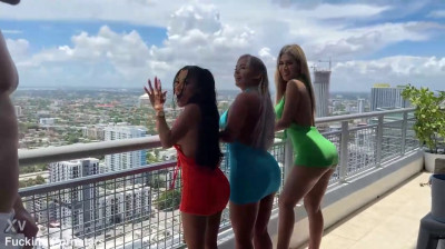 Three beauties for one cock