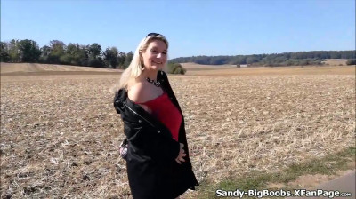 Sandy BigBoobs Outdoors Walk In High Heels