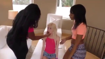 Spoiled blonde fucked by two sexy black girls