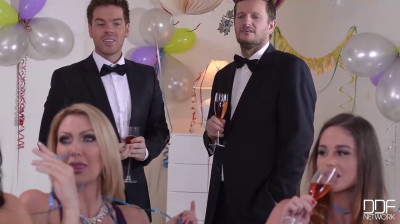 New Year's Eve orgy with three busty European babes