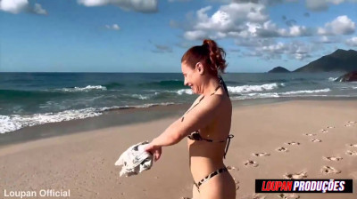 Brazilian milf rides black cock on the beach