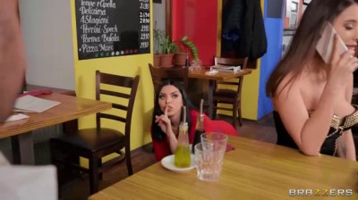 Hot threesome in a restaurant