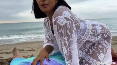 Busty Colombian Pris Angel fucking on the beach