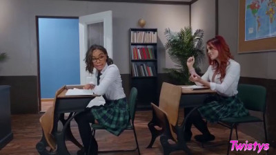 2 schoolgirls fuck in the classroom